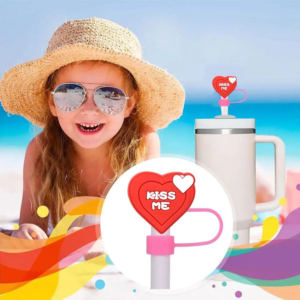 Valentine's Day Straw Cover Cap Silicone Drinking Crest Dust Plugs Hat Glass Decor Drinking Cup Cap Proof Straw V6Q1