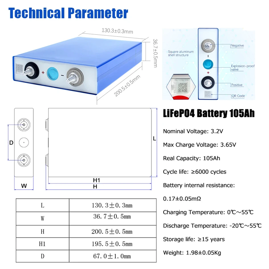 3.2V 105AH akumulator LiFePO4 wielokrotnie ładowana komórka bezpłatny akcje ue szyn zbiorczy do bez podatku baterii litowych 12V 24V 48V
