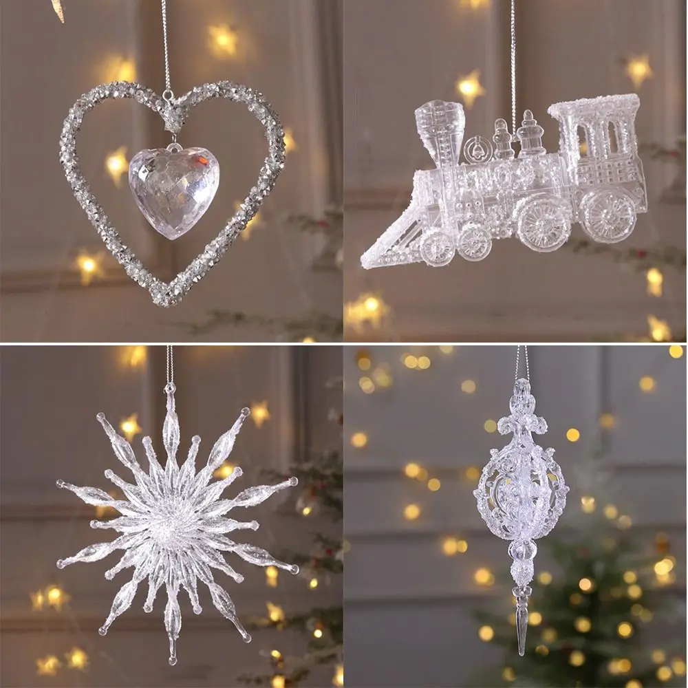 15cm Christmas Snowflake Piece Xmas Tree Pendants Noel Crystal Deer Wreath Hanging Ornaments Merry Christma Decor For Home