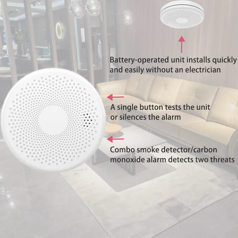2 IN 1 WIFI Smart Carbon Monoxide Smoke Detector Tuya App Control CO Leak Sensor Fire Alarm Home Security Protection Smokehouse