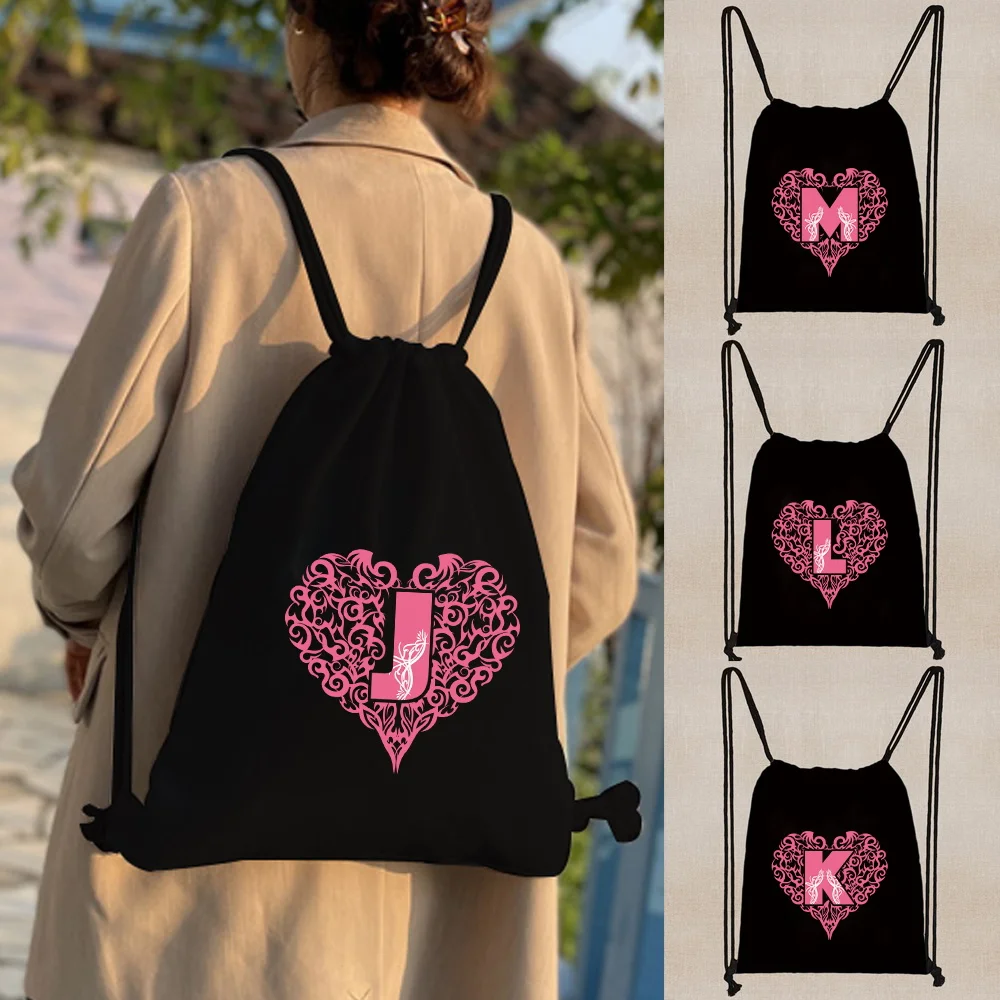 

New Portable Men/Women Outdoor Sports and Fitness Drawstring Bag Foldable Fitness Travel Backpack Love Letter Printing Pattern