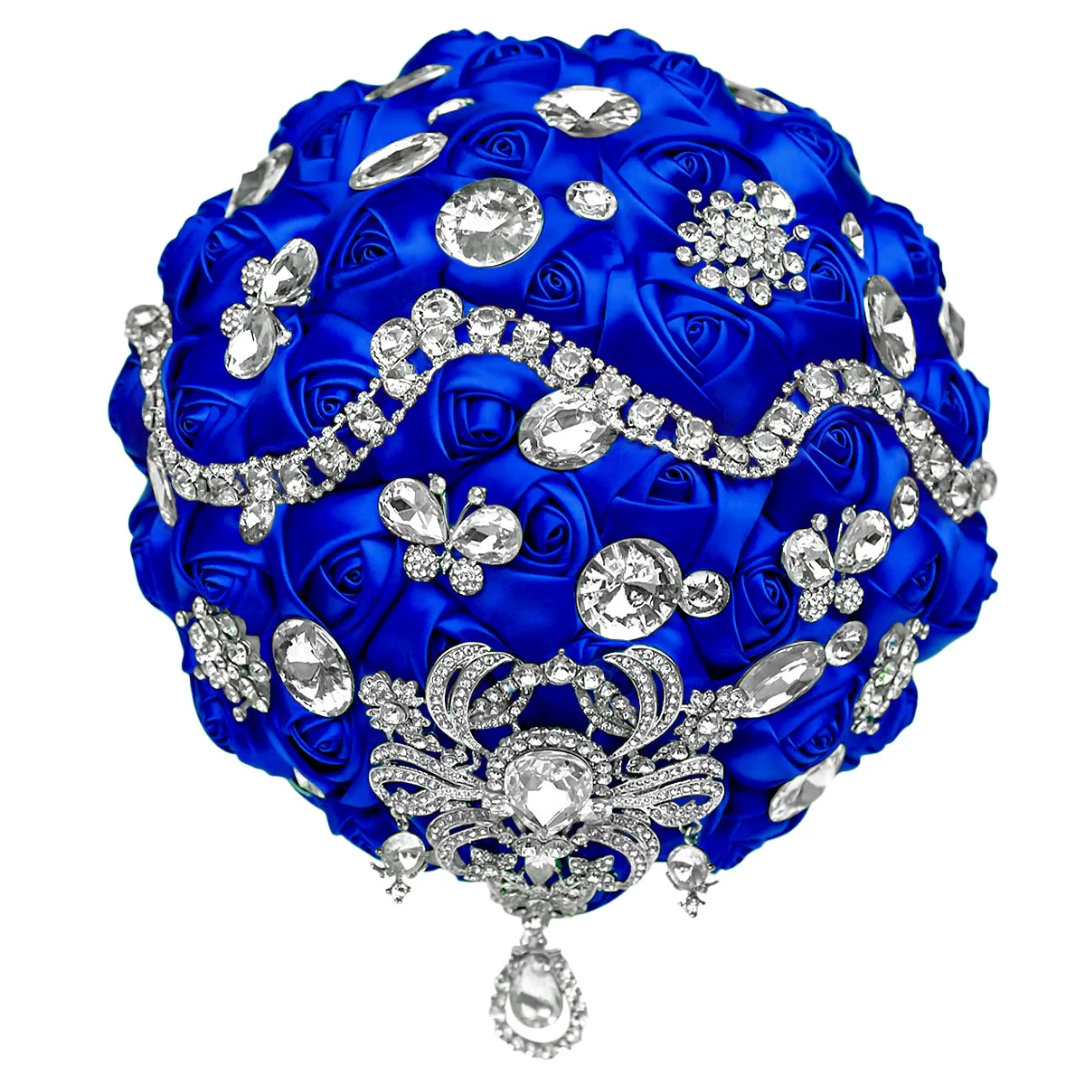 Royal Blue Hand Flower Bride and Bridesmaid Bouquet Rhinestone Pearl Luxury Bridal Holding Accessories Wedding Party Decoration