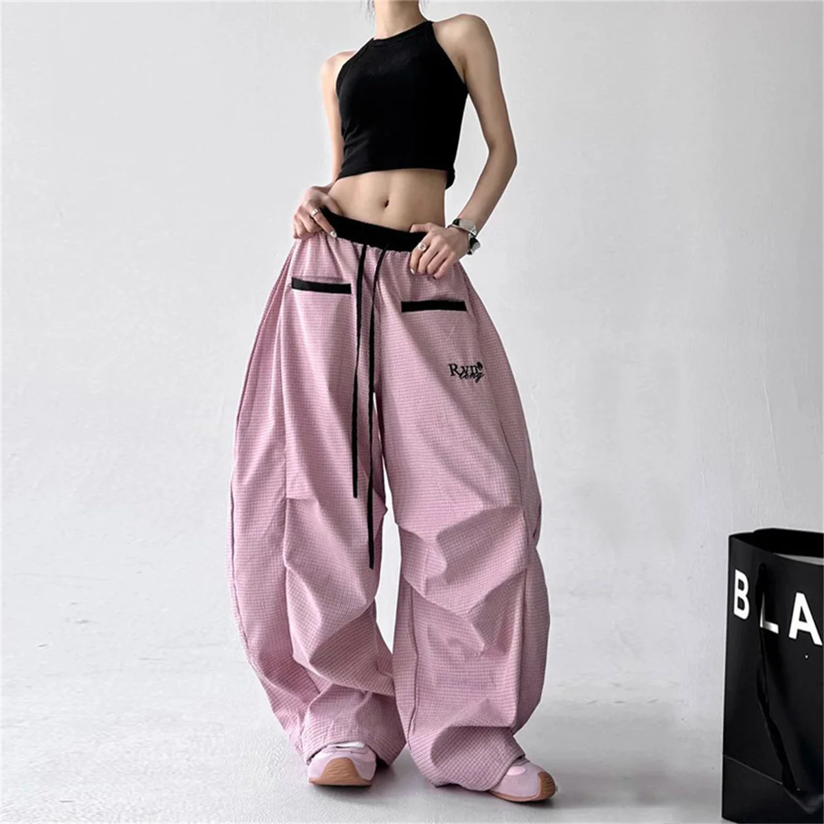 Y2K Striped Women Long Pants Summer Streetwear Loose Breathable Cargo Pants American Hip Hop Fashion Scimitar Trousers New