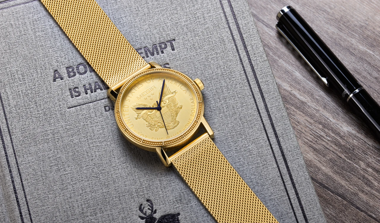 Luxus-Business-Uhr für Männer, Gold, Stahl, Mesh-Armband, Herren-Quarzuhr, wasserdicht, Armbanduhr 2032_voghion.com