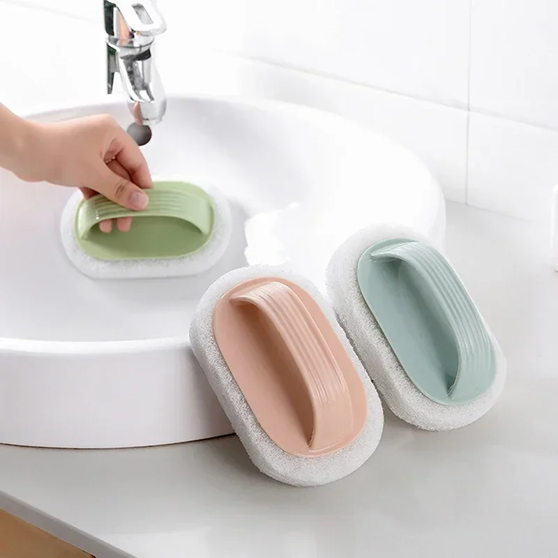 Handle Cleaning Brush 1PC with Sponge Multifunctional Scrubber for Bathroom Toilet Glass Bathtub Gas Stove Ceramic Window Slot