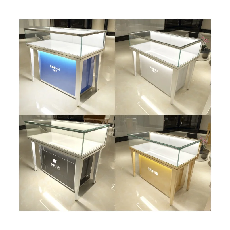 

Customized product、custom design top floor standing movable plywood tower jewelry shop display glass showcase jewelry counter