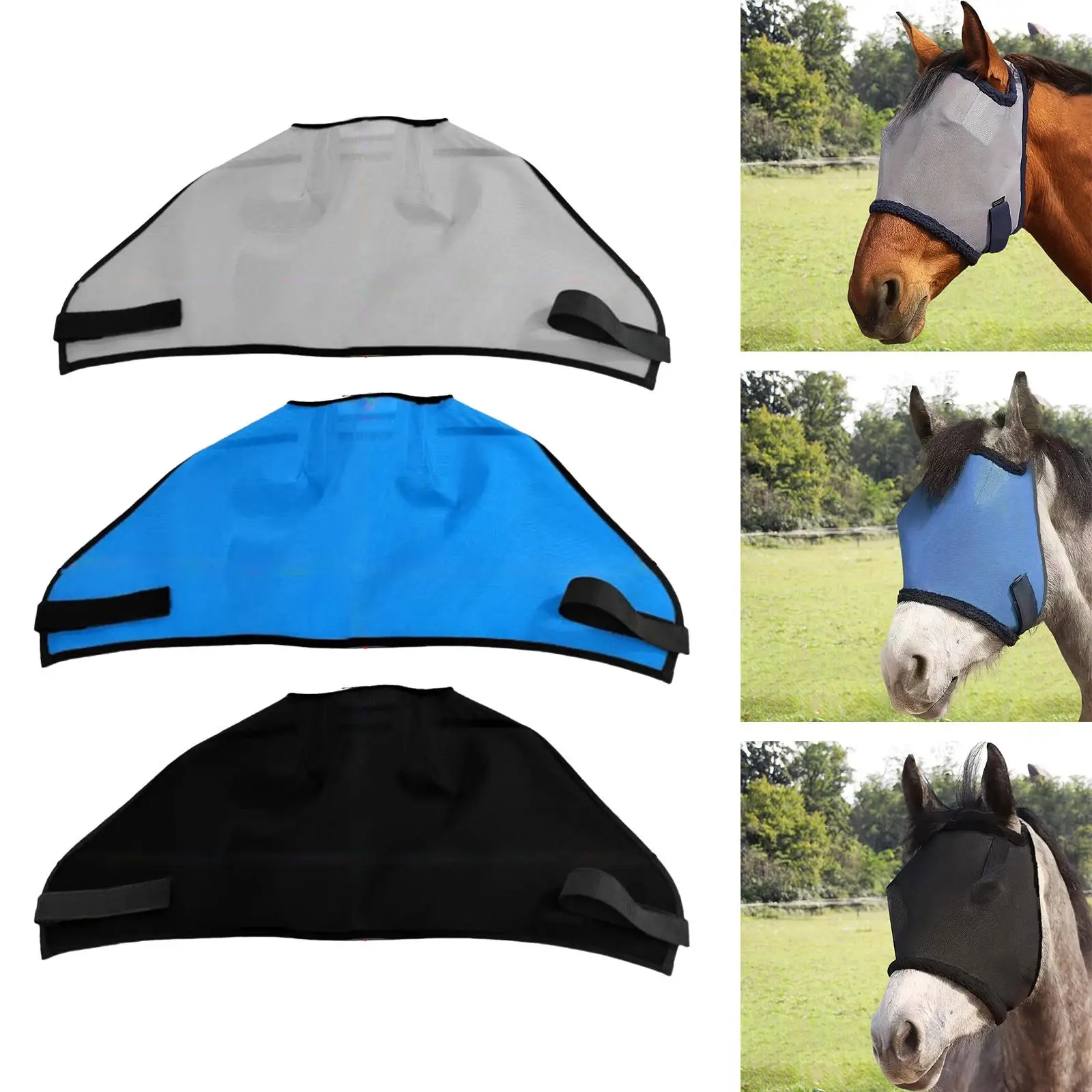 Horse Fly Mask without Ears Fly Veil Breathable Outdoor Equine Reusable