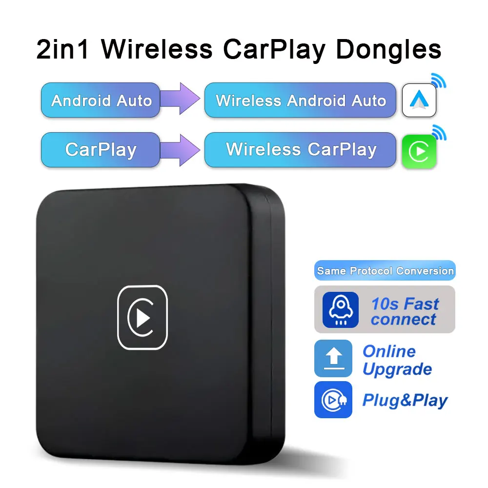 

2024 Wireless CarPlay Android Auto 2 in 1 Box Wireless Adapter Spotify For Mazda Toyota Mercedes Peugeot Volvo Support Netflix