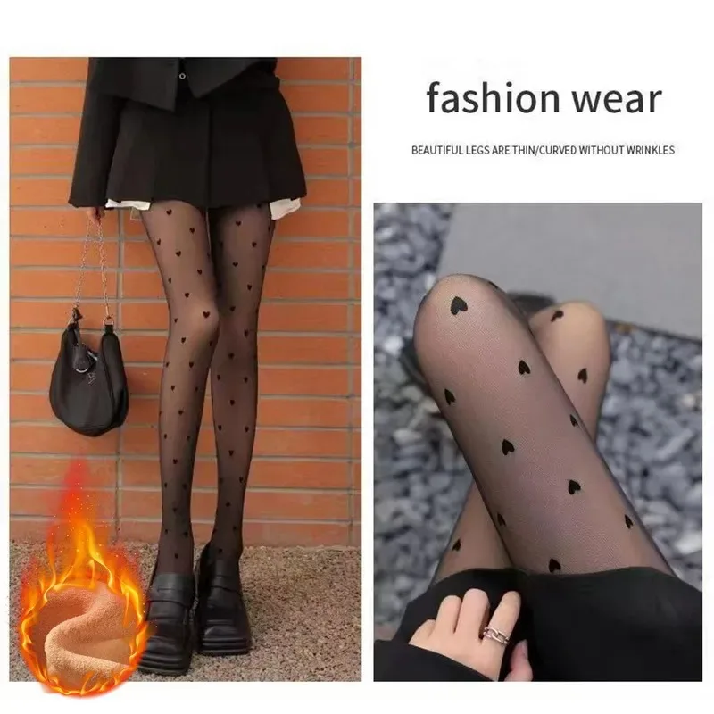 CHRLEISURE Tryck Tjock Veet Varma för kvinnor Vinter Termisk Fake Genomskinlig Strumpbyxor Sexig Smal Elastiska Tights Kvinna_voghion.com