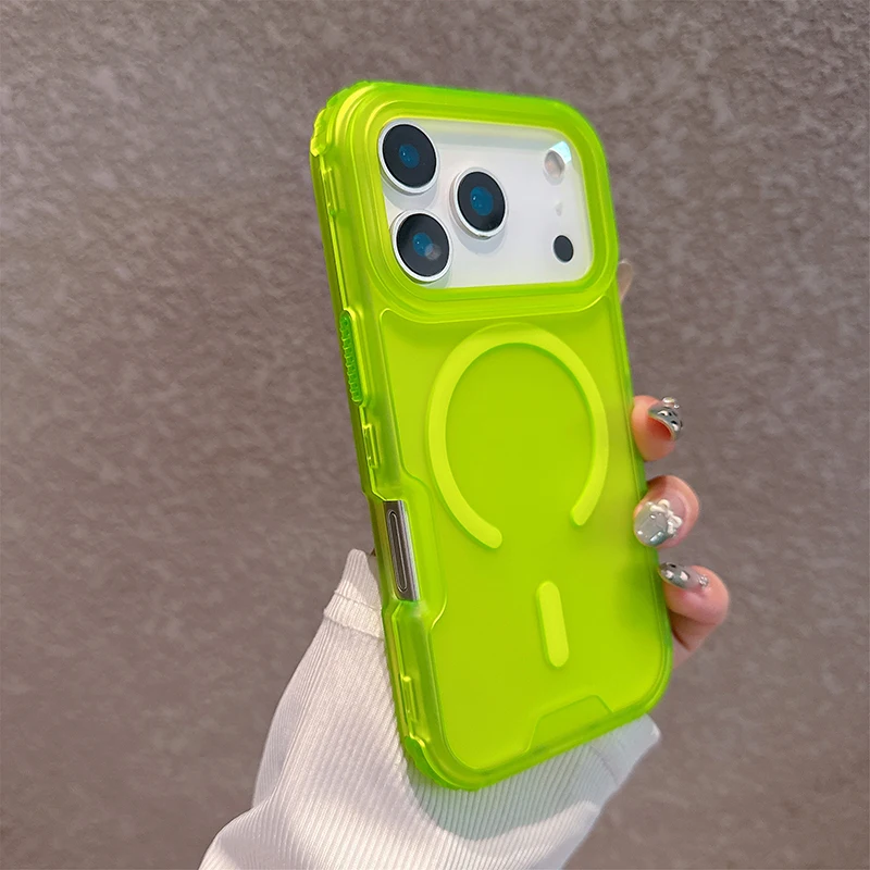 Sleek Matte Candy Magnetic Wireless Charging Transparent Case - Shockproof 3-in-1 Armor Cover