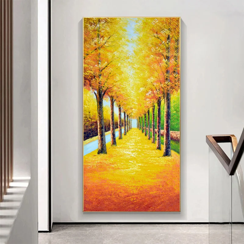 Arte Moderna Verticale Golden Avenue Albero Immagine Poster Tela Pittura Decorativa Casa Soggiorno Camera Da Letto Wall Art
