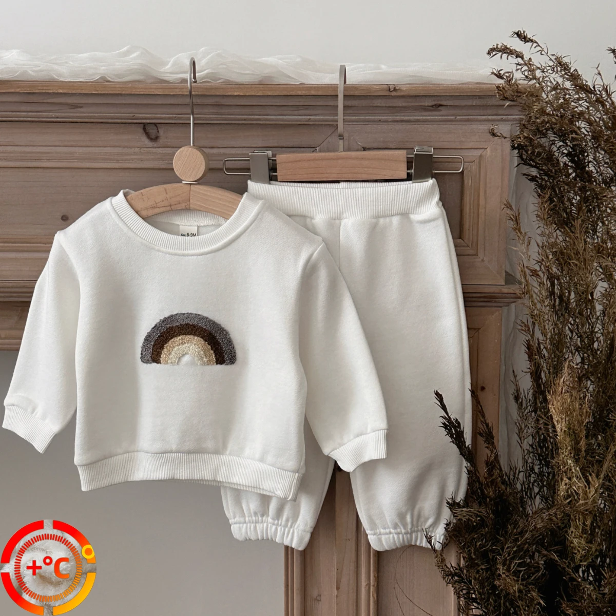 2Pcs/set Winter New Plush Baby Clothes Outfits Rainbow Towel Embroidery Top+Solid Color Long Pants Newborn Set Toddler Suits