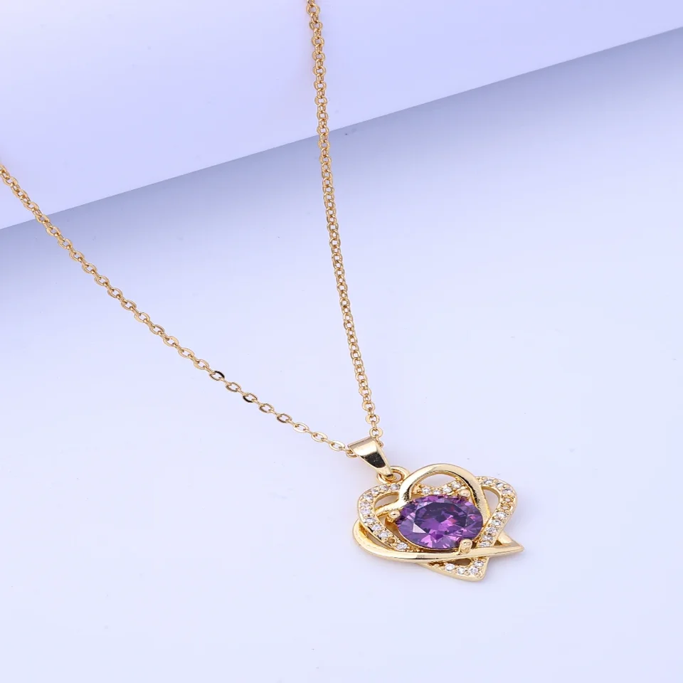 Elegant Copper Inlaid Zircon Clover Pendant Necklace