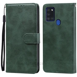 Samsung Galaxy A21s Leather Flip Wallet Case - Silicone Protective Cover for Samsung A21S (Green)