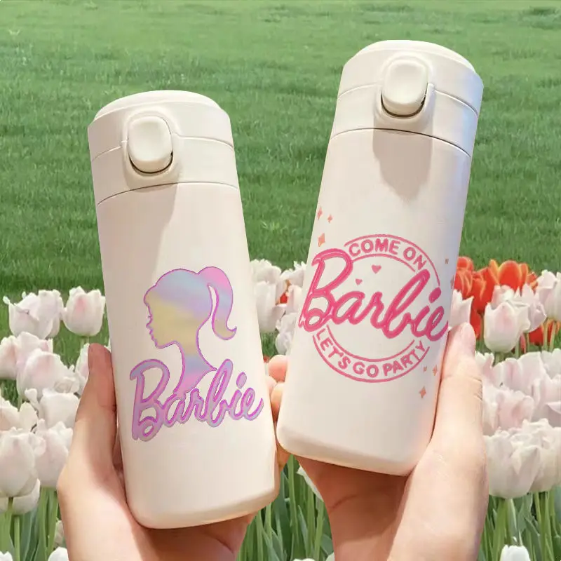 

Barbie Girl Winter Thermos Cup Kawaii Barbie Cartoon High Temperature Resistant Portable Water Cup Stainless Steel Kettle Gift
