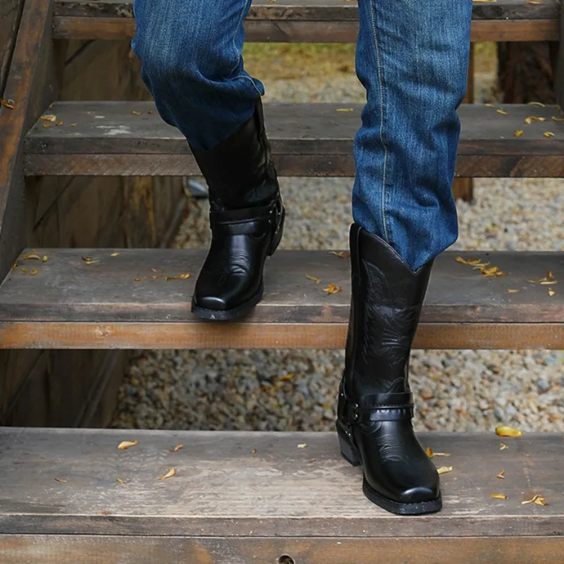 New Western Cowboy Boots Black Brown Faux Leather Retro Embroidered Men Boots Boots for Men Vintage Boots Botas Hombre - 3