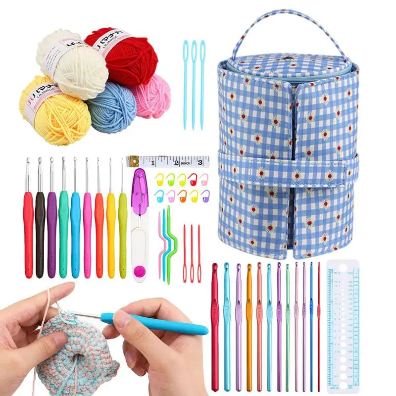 

Crochet Hooks Kit Yarn Crochet Knitting Set Reusable Ergonomic Knitting & Crochet Supplies Beginner Crochet Kit For Crocheting