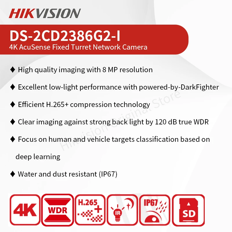 Hikvision 4K DarkFighter torretta Camera Outdoor IP67 impermeabile Full Metal Body Security CCTV DS-2CD2386G2-I 8MP HD Night Vision - immagine 2