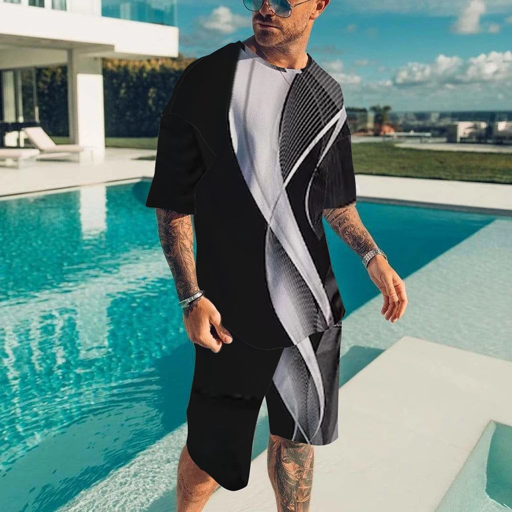 2023 Summer Fashion Loose Casual Short Sleeve Shorts ECG Print Breathable Quick Drying Street Simple Sports Men's Suit XS-6XL