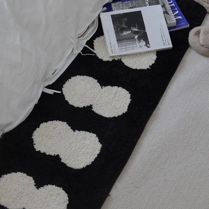 Top Quality Tufting Black White Rug Soft Fluffy Bedside Bedroom Carpet Plushy Area Floor Pad Doormat Aesthetic Home Room Decor