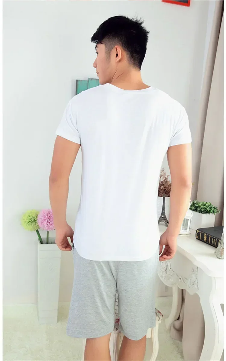 

2024 Size Clothing V-neck Summer Solid Plu Pajama Home Sleepwear Modal Short Casual Mens Shorts Sets Sleeve Thin T-shirt