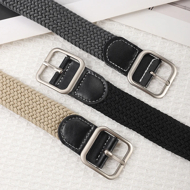 Gewebter elastischer Gürtel für Männer und Frauen, schwarzer Gürtel, einfach und vielseitig, Studentenjeans, verziert ohne Löcher, koreanischer Trend