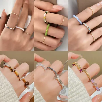 Multi Piece Ring Set Earrings For Women Jewelry 2025 Trending New Vintage Hong Kong Style Index Finger Beads Rings Anel Bague