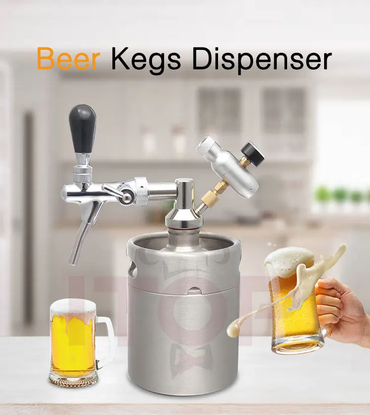 ITOP 2L/ 3.6L/ 5L/ 8L Household Beer Keg Stainless Steel Portable Beer Dispenser Tap System Italian Tap and CO2 Regulator