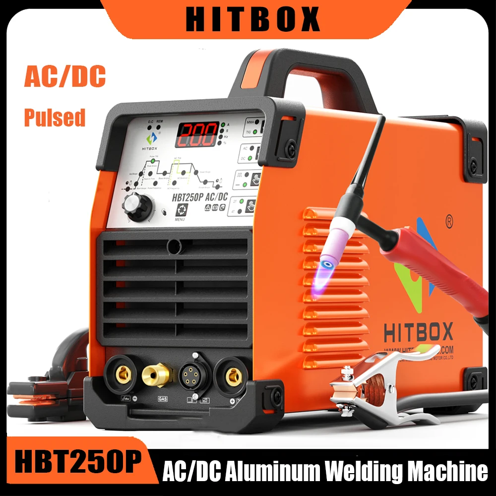 HITBOX 200A 6 in 1 HF TIG AC/DC Aluminum Welding Machine MMA ARC Argon Precise Digital Pulse Stainless Welder 2T/4T HBT250P 220V