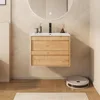 24" Floating Bathroom Vanity with Ceramic Integrated Sink Combo, Wall Mounted Storage Cabinet with 2 Drawers, Matte Black Faucet 1