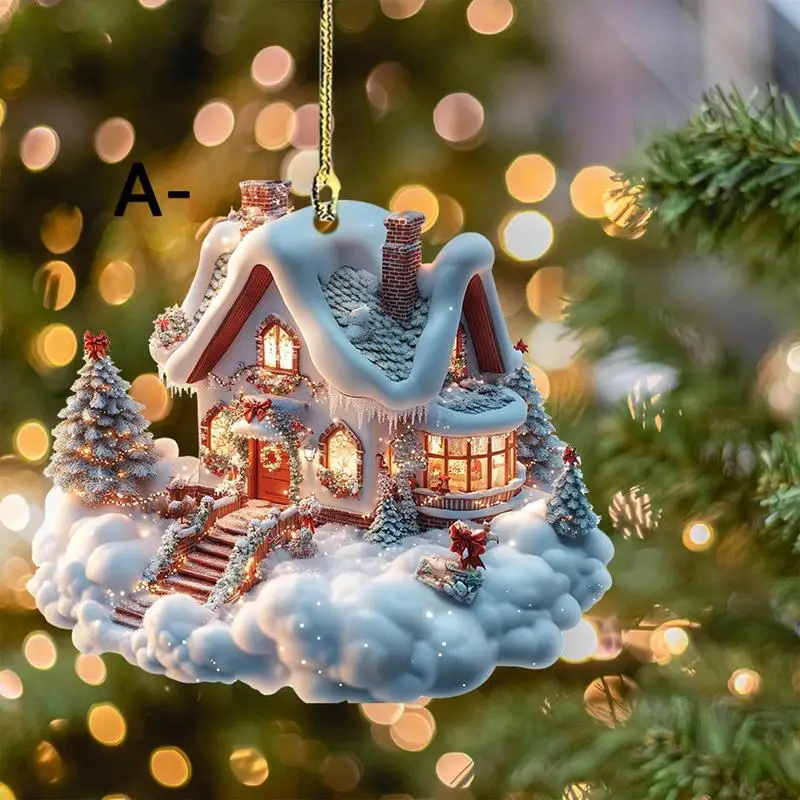 Christmas Decorations Acrylic Winter Village Houses Pendant Charming Snow House Pendant For home Family Holiday Xmas Tree christmas decorations
