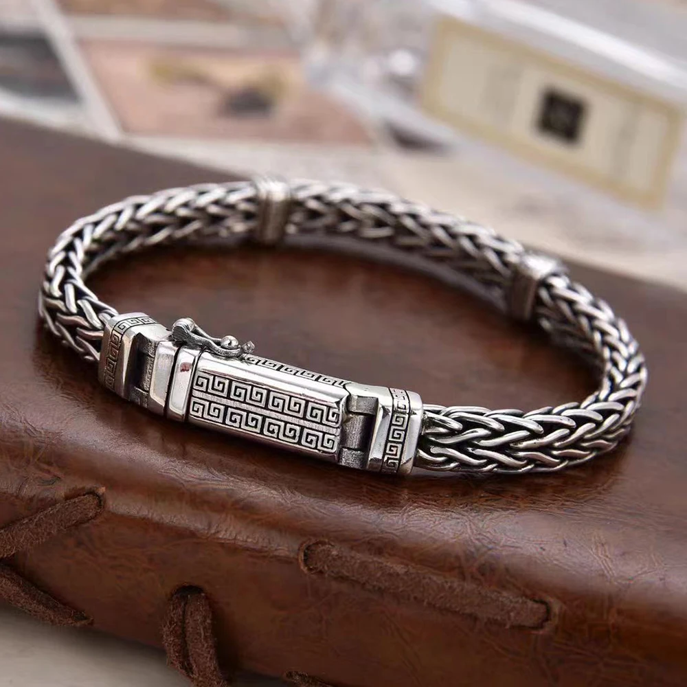 

Vintage Viking Chain Bracelet For Men Silver Color Cuff Opening Wrist Cuff Bangle Unisex Exquisite Jewelry