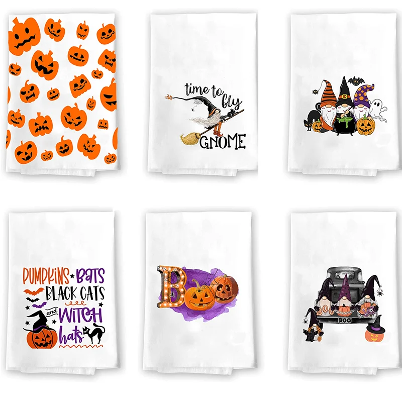 

2024 Fall Kitchen Towels Hand Towels For Bathroom Pumpkin Decor Gnome Witch Bat Black Cat Orange Halloween Decorations For Home