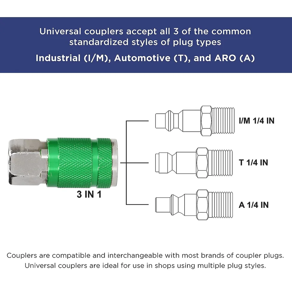 Quick Connect Air Fittings Hromee 18 Pieces Air Coupler And Plug Kit, 1/4-Inch NPT Air Hose Fittings With Universal Quick Coupler, Brass Ball Valve, Swivel Air Plug And Tee Pipe Fitting