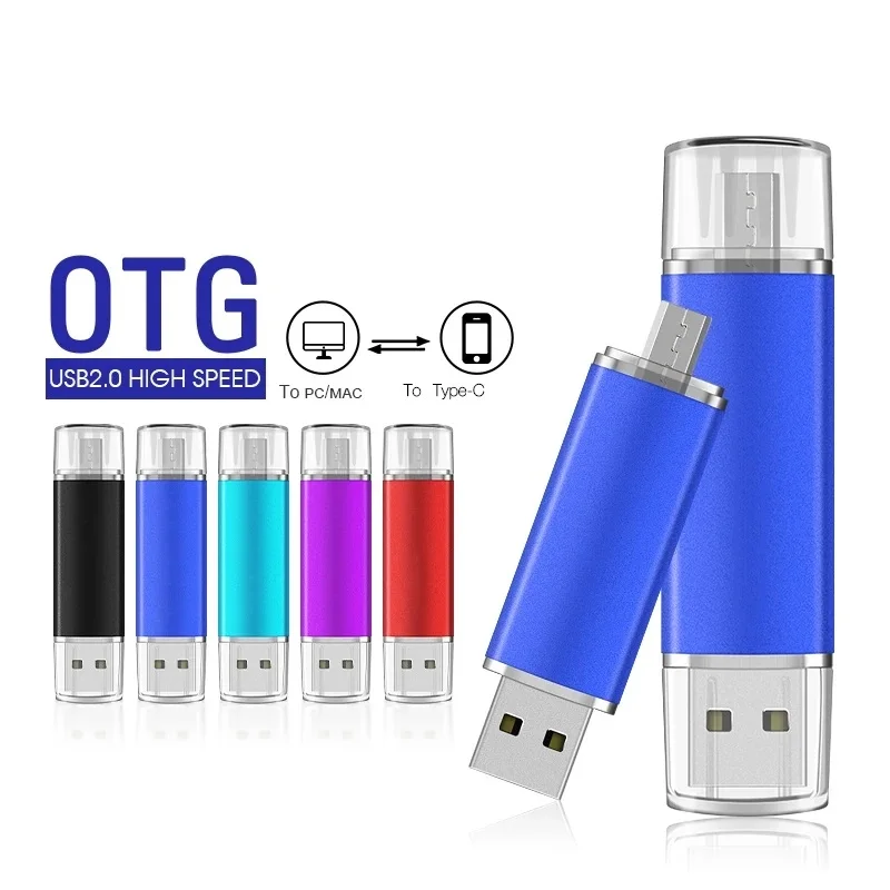OTG USB 펜드라이브 2 in 1 타입C OTG 2.0 맞춤형 로고 플래시 드라이브 128GB 64GB 클레 USB 메모리아 메탈 스틱 32GB 8GB 펜 드라이브 PC용