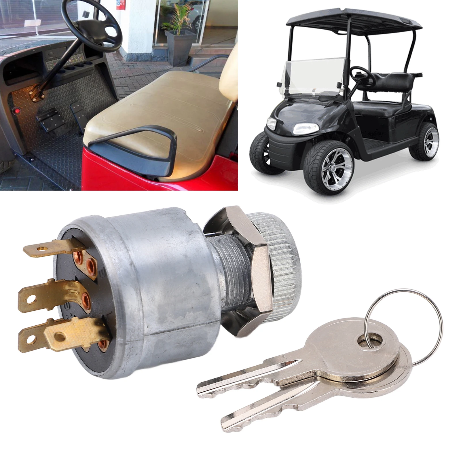 Ignition Starter Switch with 2 Keys 33639G01 Replacement for EZGO TXT 1981 and Up