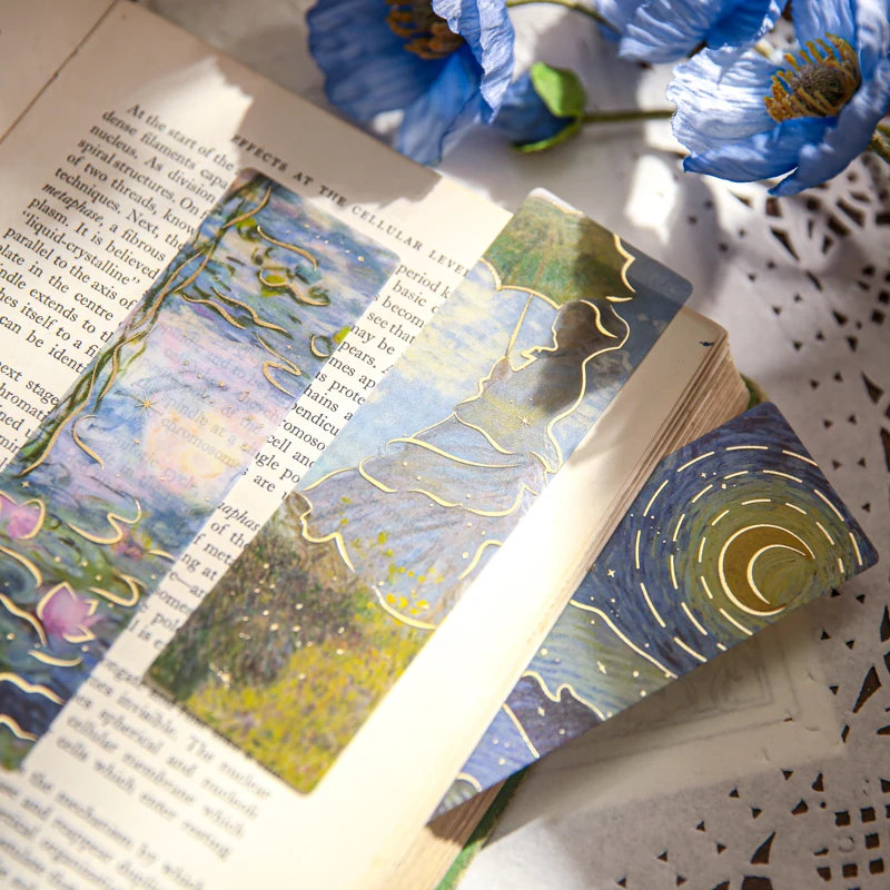 Floral Painting Bookmark 4Style 5pcs/set Hot Stamping PVC Bookmark Romantic Revival High Value Ins Floral Reading Mark Card Exquisite Oil Paintings