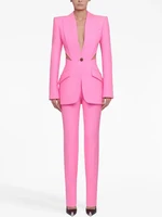 HIGH STREET Newest 2026 Designer Suit Set Women's Gauze Patchwork Single Button Blazer Pencil Pants Suit 2pcs