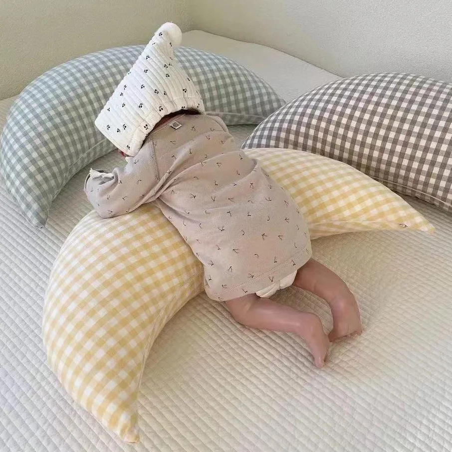 INS Baby Moon Soothing Pillow Plaid Super Soft Children\'s Sleeping Breastfeeding Cushion Newborn Bedding Decoration 60cm