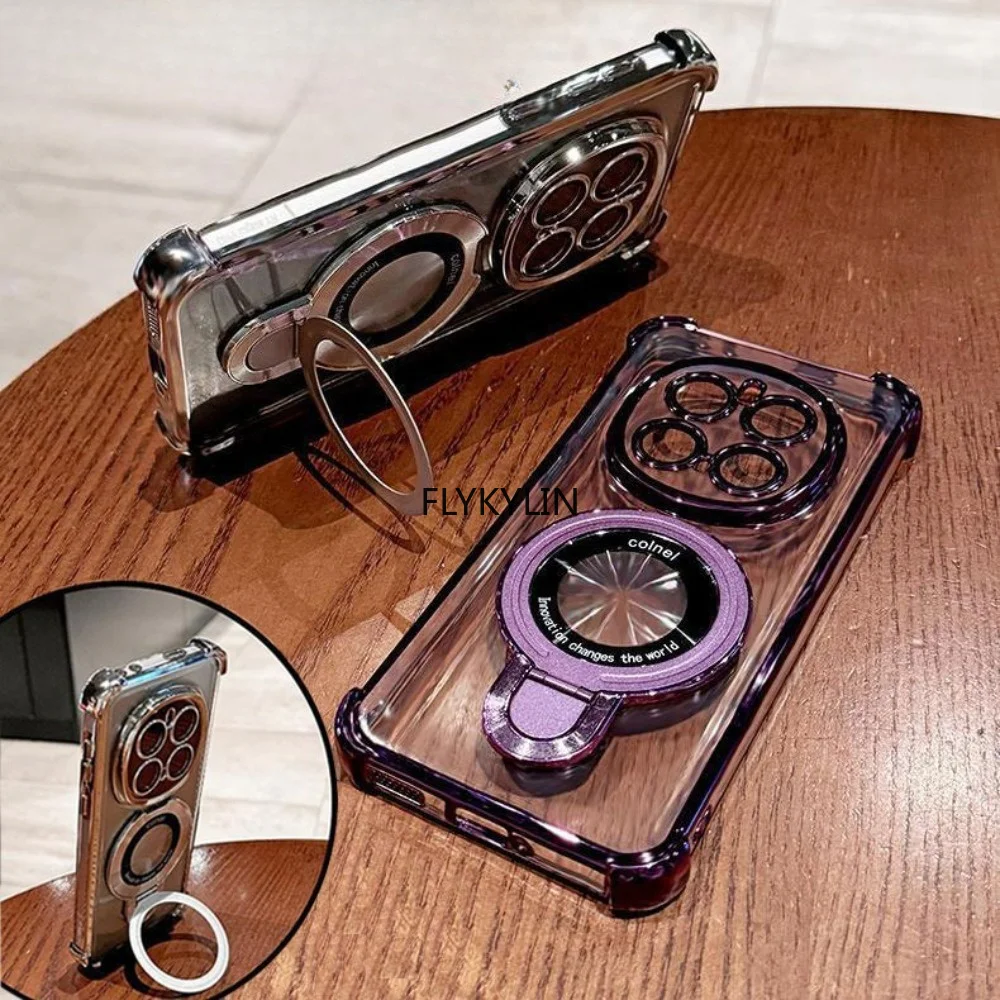 Shockproof Magnetic Bracket Plating Phone Case with Soft Cover
