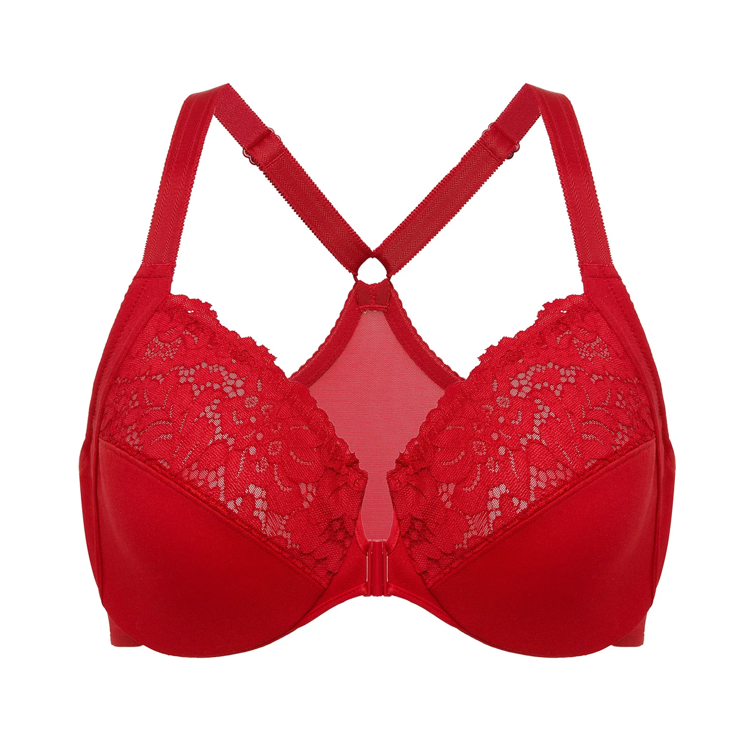 DELIMIRA Women's Plus Size Front Closure Bra Full Coverage Lace Underwire Racerback Bras Brassiere