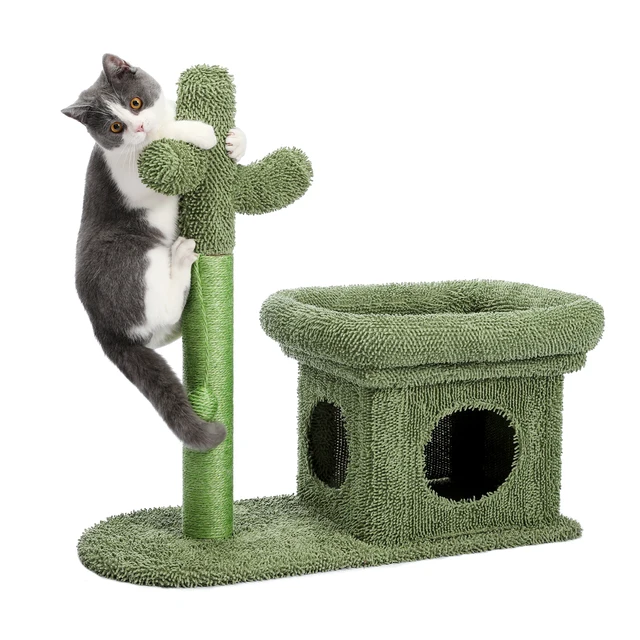 Cactus Cat Tree Cat Tower with Sisal Scratching Post Board for Indoor Cats Cat Condo Kitty Play House with Perch Basket Toy 5