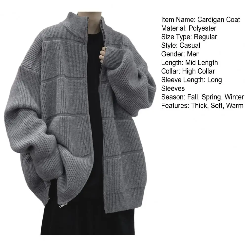 Description Picture 3 of itemClassic Cardigan Zippered Sweater Men's High Collar Knitted Cardigan Coat with Zipper Closure Thick Warmth for Fall Winter