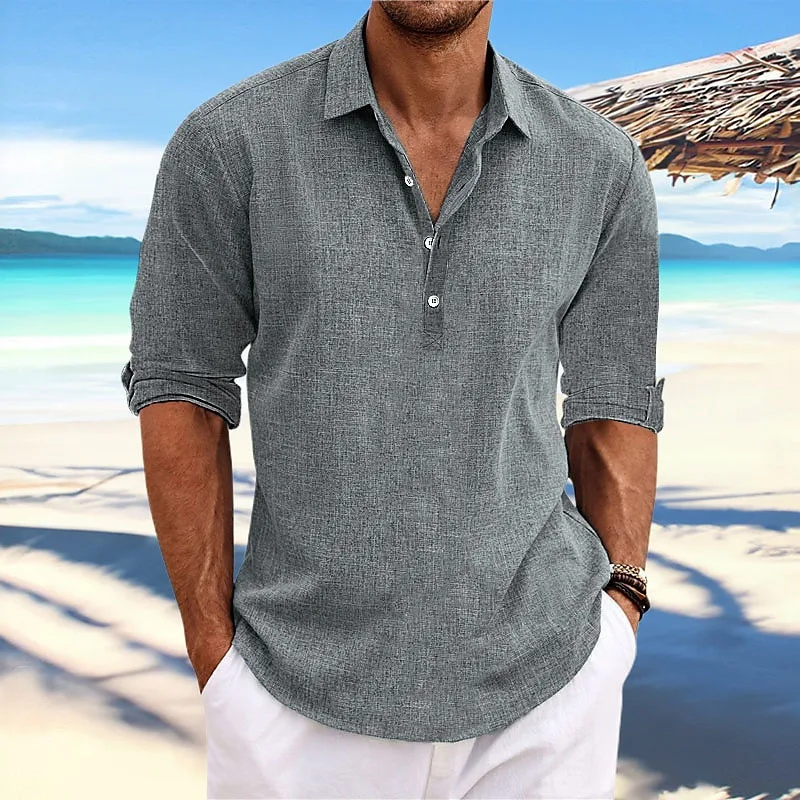 

Oversize Casual Tops Men Solid Color Long Sleeve Cotton Shirts Fall Vintage Button Turn-down Collar Men's Shirt Beach Style Tops