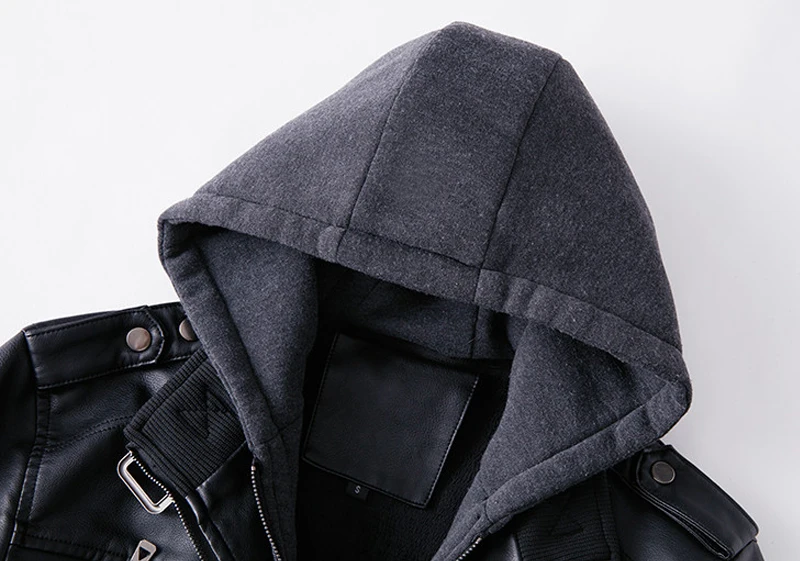Leather Jackets Men Winter Jacket Vintage Hooded Collar Club Bomber PU Leather Motorcycle Casual
