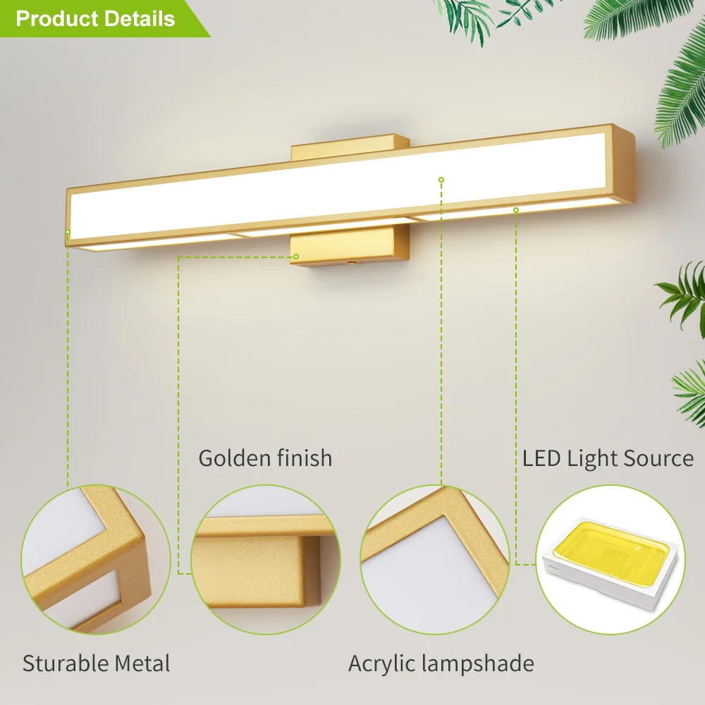 Description Picture 4 of itemBiewalk Luxury Gold Wall Lamp with LED Light for Bedroom Bathroom  Makeup Mirror Lights Vanity Lights Wall Lamp for Mirror light