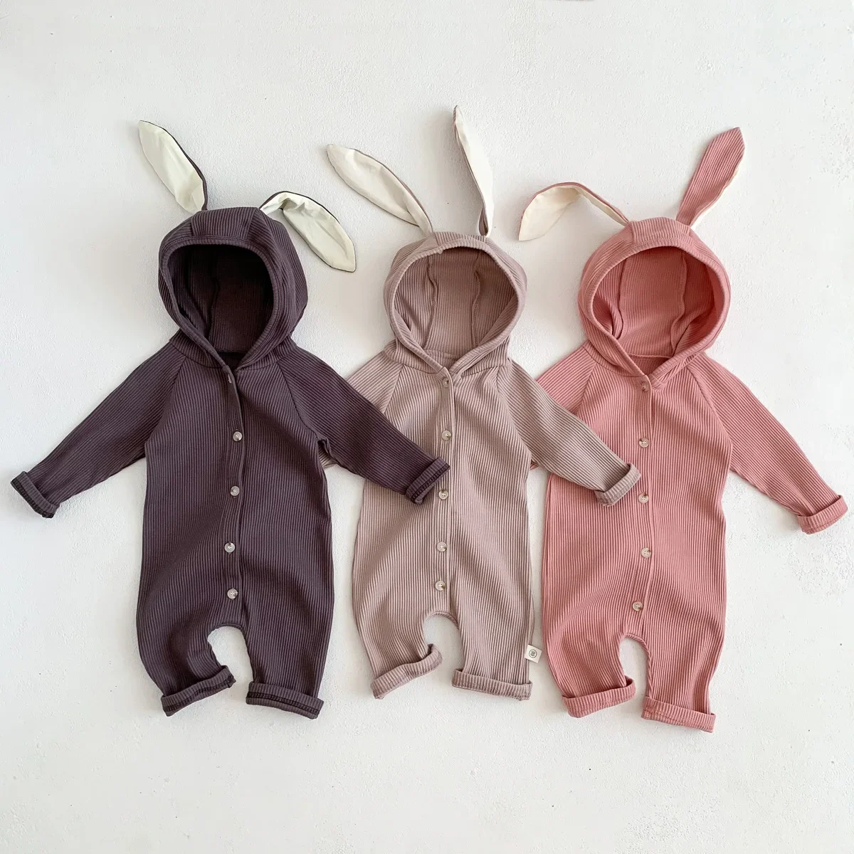 Baby Girl Outfit Korean Style Cotton Romper Suit Rabbit Shaped Design Autumn Clothes Crawling Suit Foot Covering for Babies