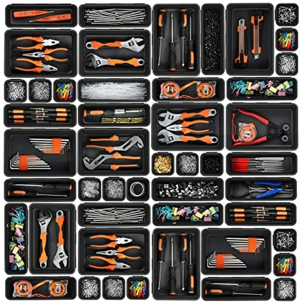 32PCS Desk Drawer Organizers 3 Size Plastic Interlocking Shallow Tool ...