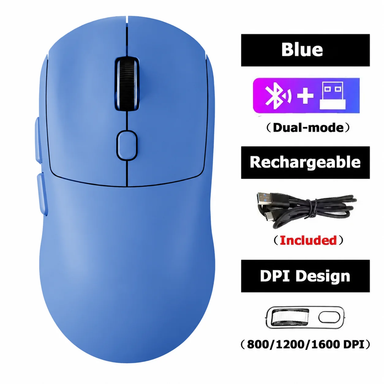 ตัวเลือกสินค้า เมาส์เกมไร้สาย 2.4GHz ชาร์จได้ 4 สี โหมดคู่ บลูทูธ