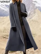  VONDA 2023 Elegant Women Solid Quilted Coats Spring Casual Outerwear Long Sleeve Jackets Overcoats Female Fashion Street Poncho 